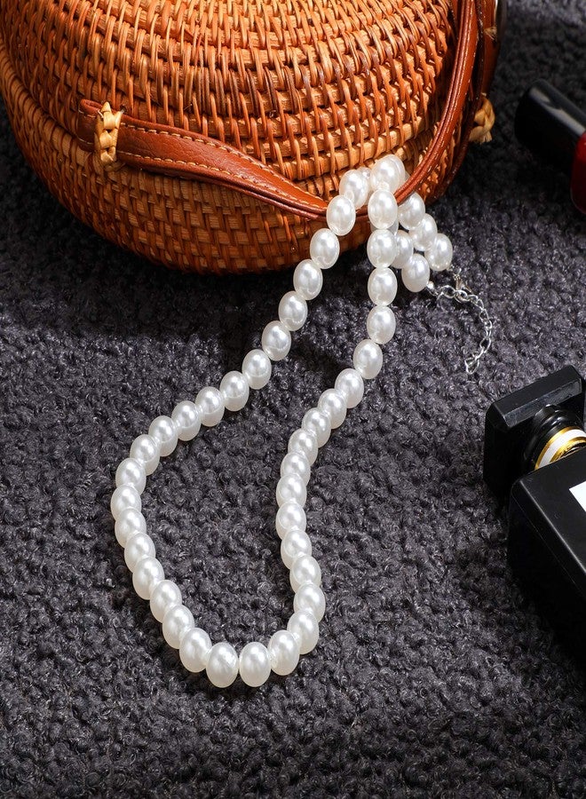 Aurelema 4 Pcs Christmas Faux Pearl Costume Jewelry Set for Women Wedding 1920s Simulated Necklace Bracelet Earrings Gifts(White,10mm) - Image 2